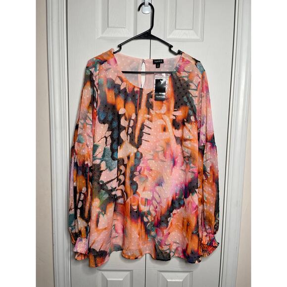 NEW Torrid Womens Chiffon Clip Dot Blouson Sleeve Butterfly Top Size 2X Fairy - Picture 1 of 9